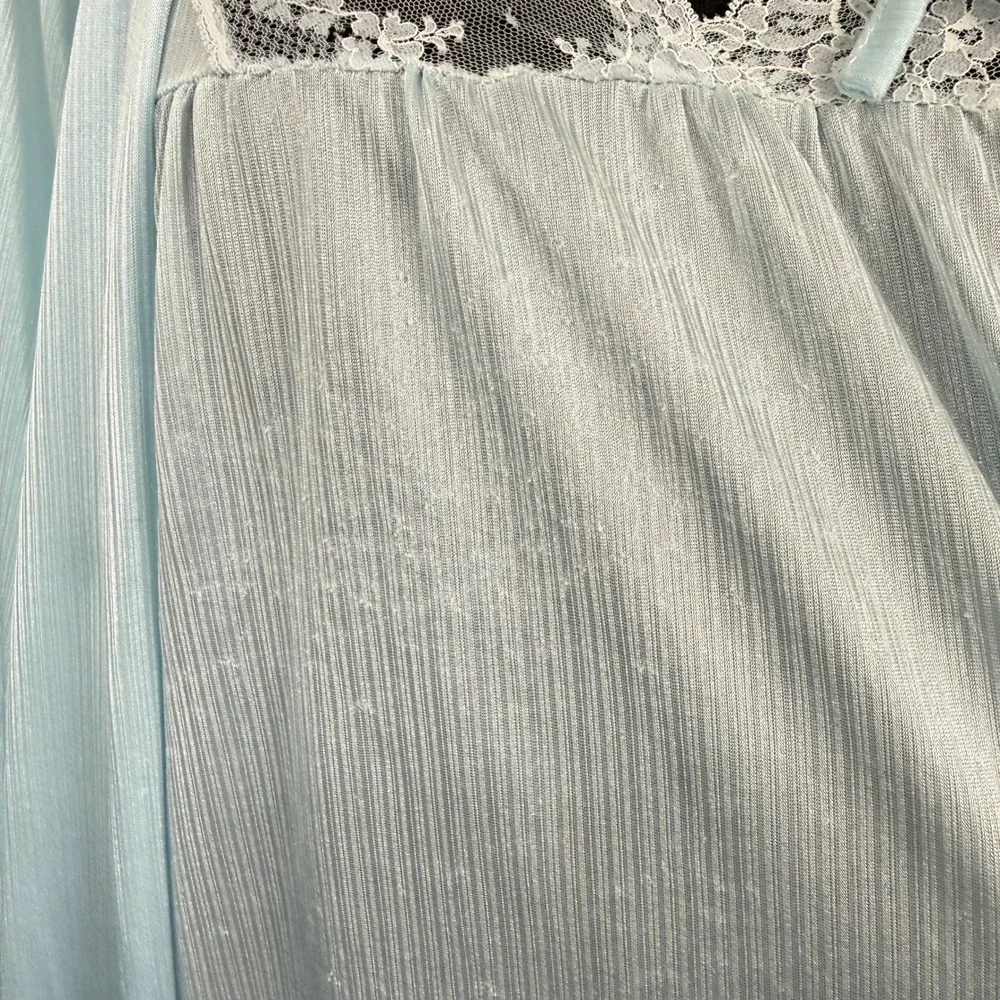 Vintage Nylon Peignoir Set Nightgown Robe Womens Medium Blue Lace Trim Ethereal